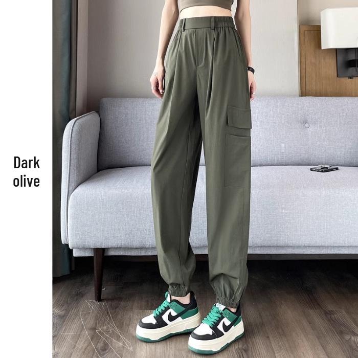 

Женские быстросохнущие гаремные брюки с высокой посадкой - Легкий летний стиль с защитой от солнца Extra Large оливковое зеленый