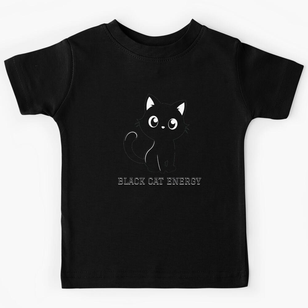 black cat energy slogan cute black cat Kids T-Shirt 120