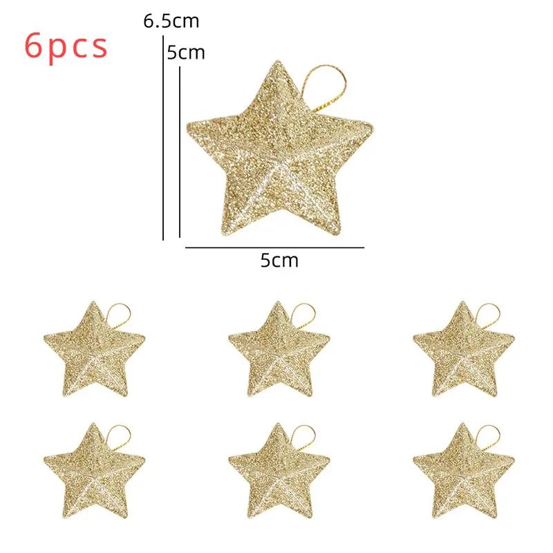 6Pcs Plastic Christmas Decorations Gold Glitter Star Decorations Christmas Tree Hanging Decorations Christmas Tree