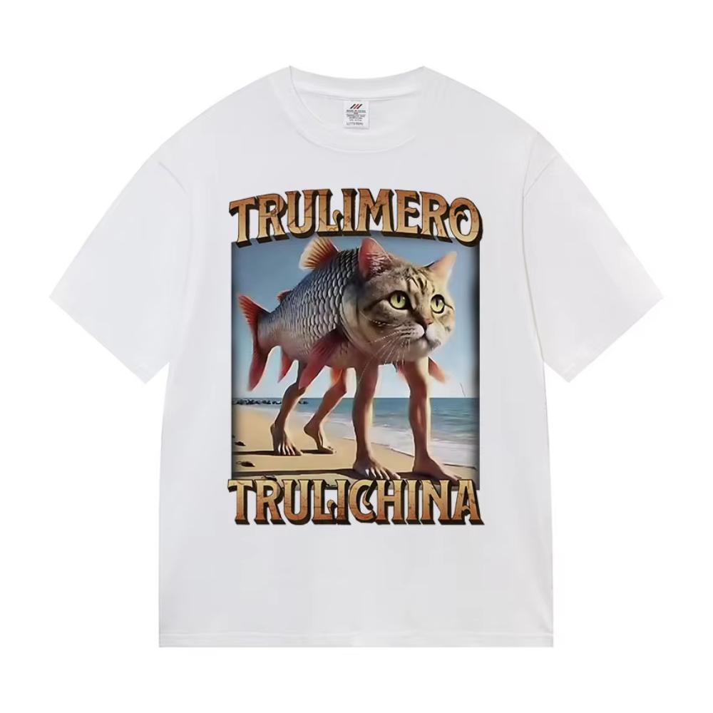 Trulimero Trulichina Funny Cat Fish Meme T Shirts Men Women Summer High Quality Cotton T-shirts Retro Oversized Short Sleeve Tee