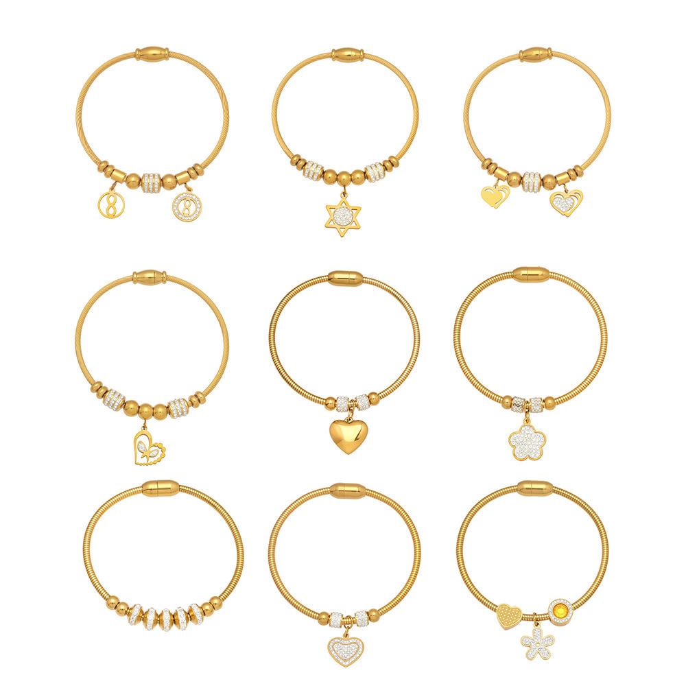 Niche Heart-Shaped Zircon Flower Stainless Steel Bracelet - European & American Style for Women