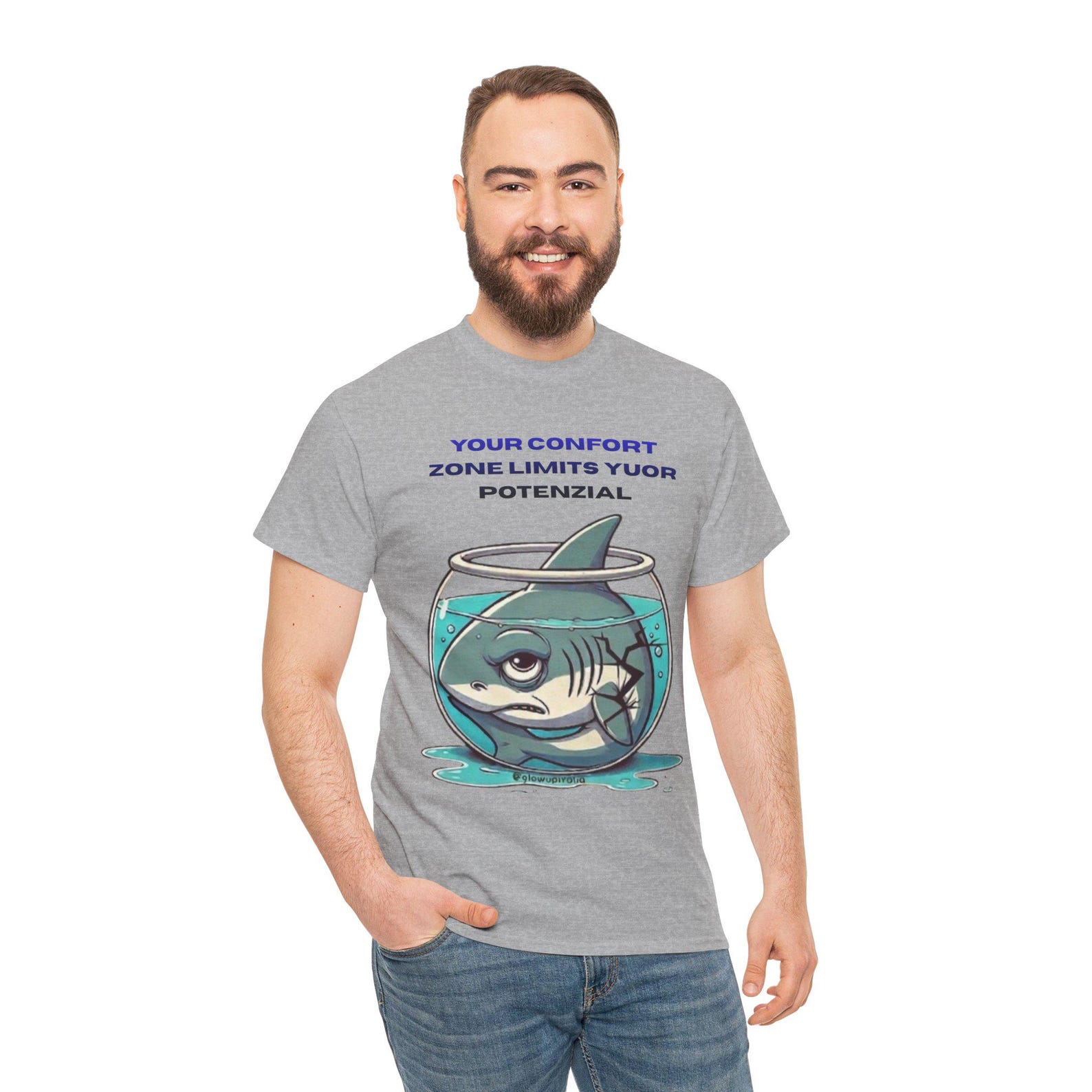 Funny Shark in Fishbowl Shirt, Comfort Zone Motivational Quote T-Shirt, Break Your Limits Tee, Growth Mindset Apparel, Shark Lover Gift 4XL