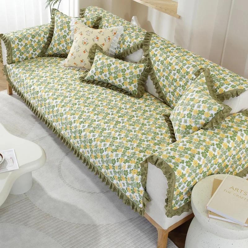Selling All Cotton Small Fresh Floral Sofa Mat New Anti Slip Pad Cover Fabric Wash Cotton Sofa Cover Cloth Sofa Cover