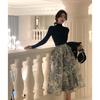 JK&JS New Chinese Style Printed High-Waist Skirt