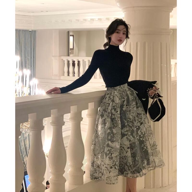 

JK&JS Новая китайская юбка-трапеция с высокой талией и цветочным принтом L