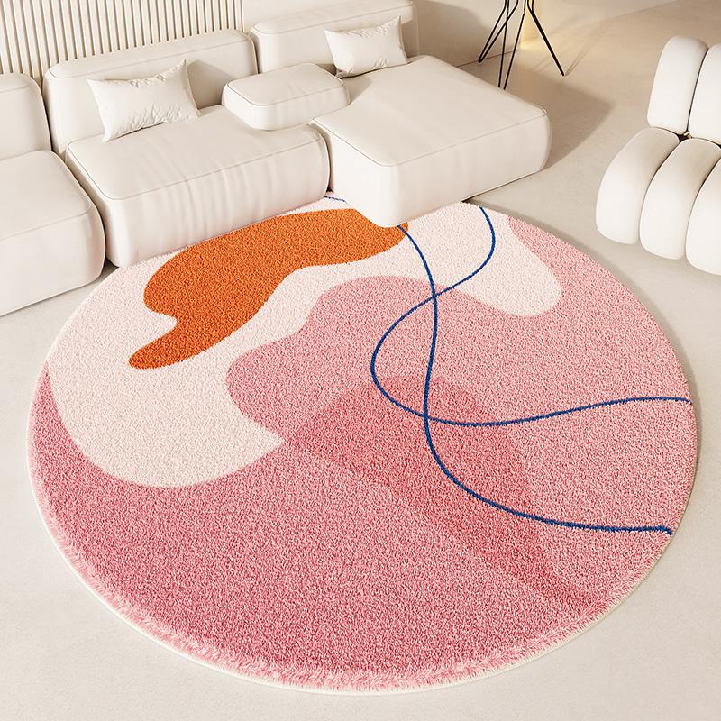 Ins Style Living Room Decoration Pink Thick Plush Bedside Floor Mat Carpet Cute Round Rugs for Bedroom Fluffy Soft Cloakroom Rug