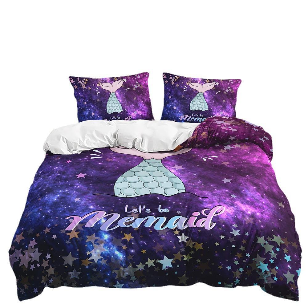 Three-Piece Set Cartoon Mermaid Quilt Cover Bedding Digital Printing Two-Piece Set