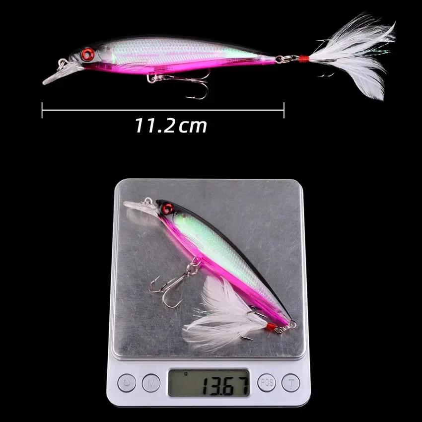 Laser 3D Eyes Bionic Minnow Fishing Lure 5pcs/Box - 13.3g/6.8g Hard Bait with Feather Treble Hooks for Better Catch