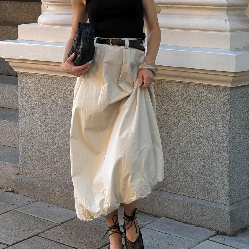 INS French Style Simple Fashion Street Style Half Skirt Women's Puffy Flower Bud Skirt Spring Autumn New Style