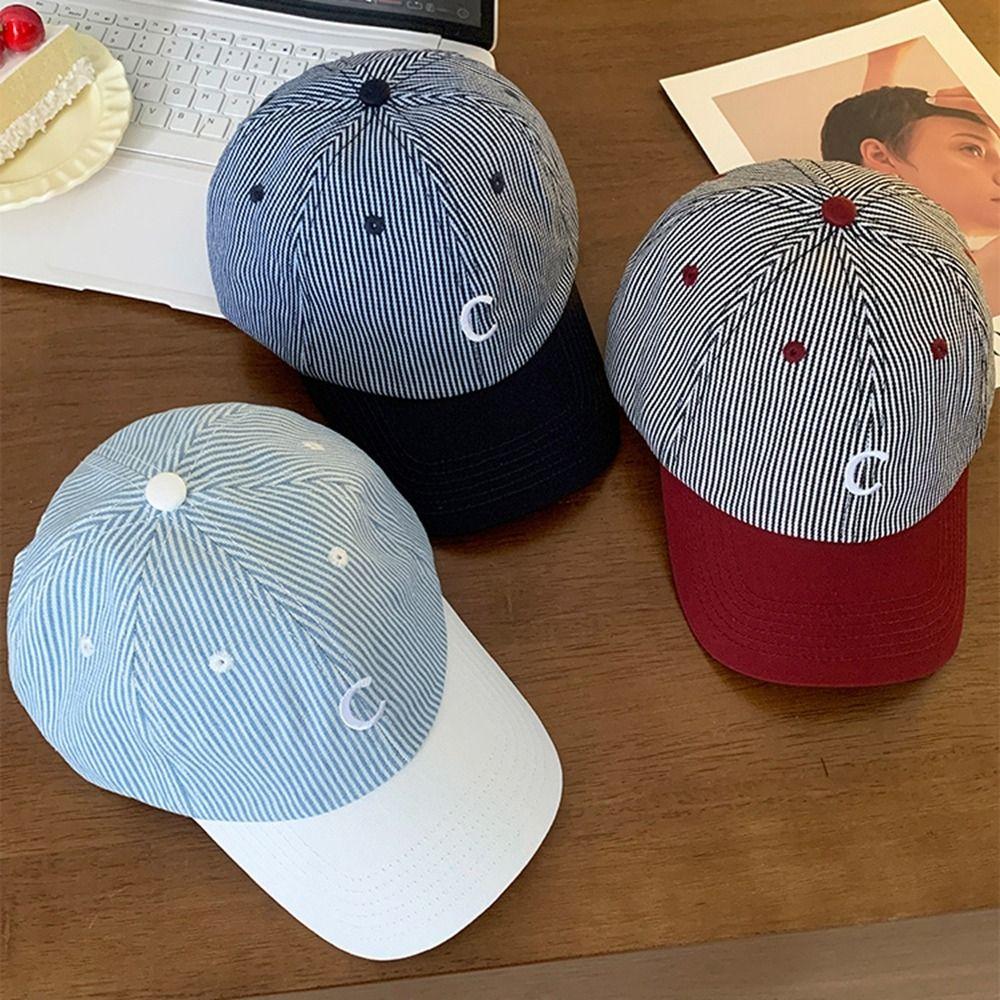 

Peaked Cap Letter Baseball Hat Stripe Sun Hat Retro Embroidery Baseball Cap Sports білий
