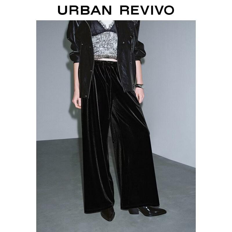 UR2026 Women s Velvet Elastic Waist Wide-Leg Pants XS