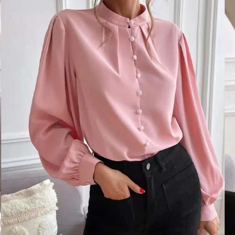Long Sleeved Single Row Button Loose Women's Top Women's Shirt New Elegant Solid Color Lapel