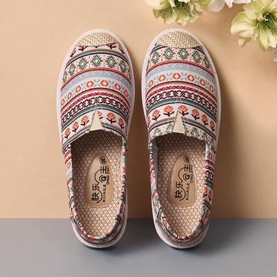 Ladies Casual Comfort Bohemian Slip On Lazy Shoes Female Womens Flat Slip On Canvas Summer Strap Loafers Straw Espadrilles