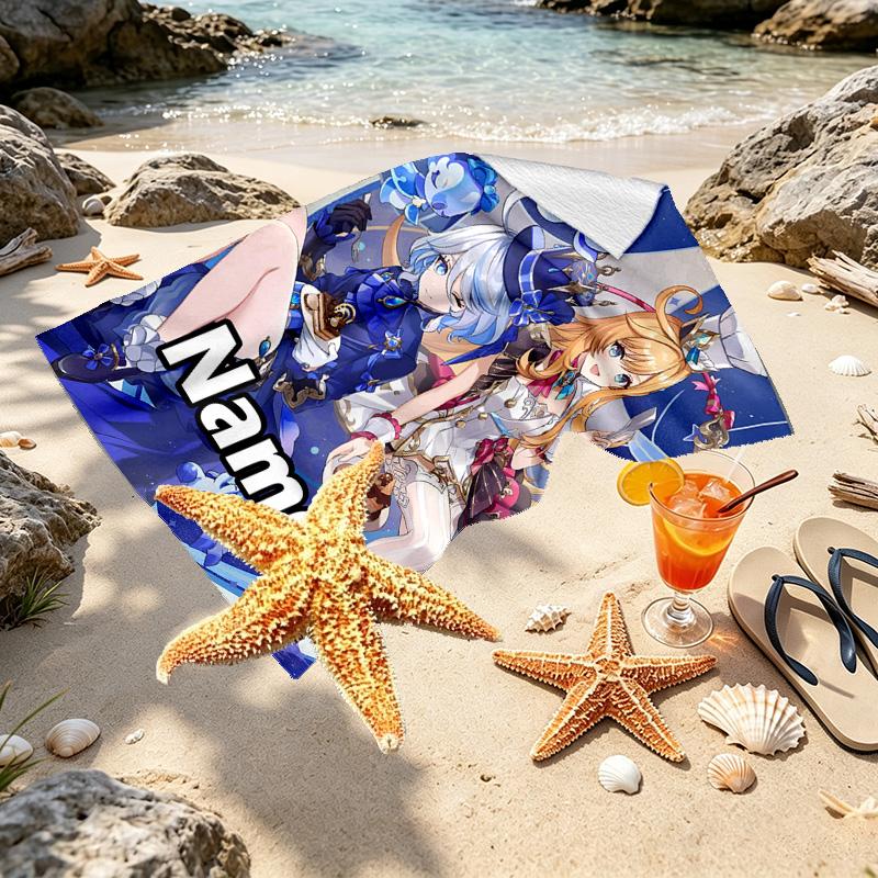 Custom Name Personalized Genshin Impact Print Beach Towel, for Trip Camping Beach Party Home Decor, Birthday Gift for Family & Friends