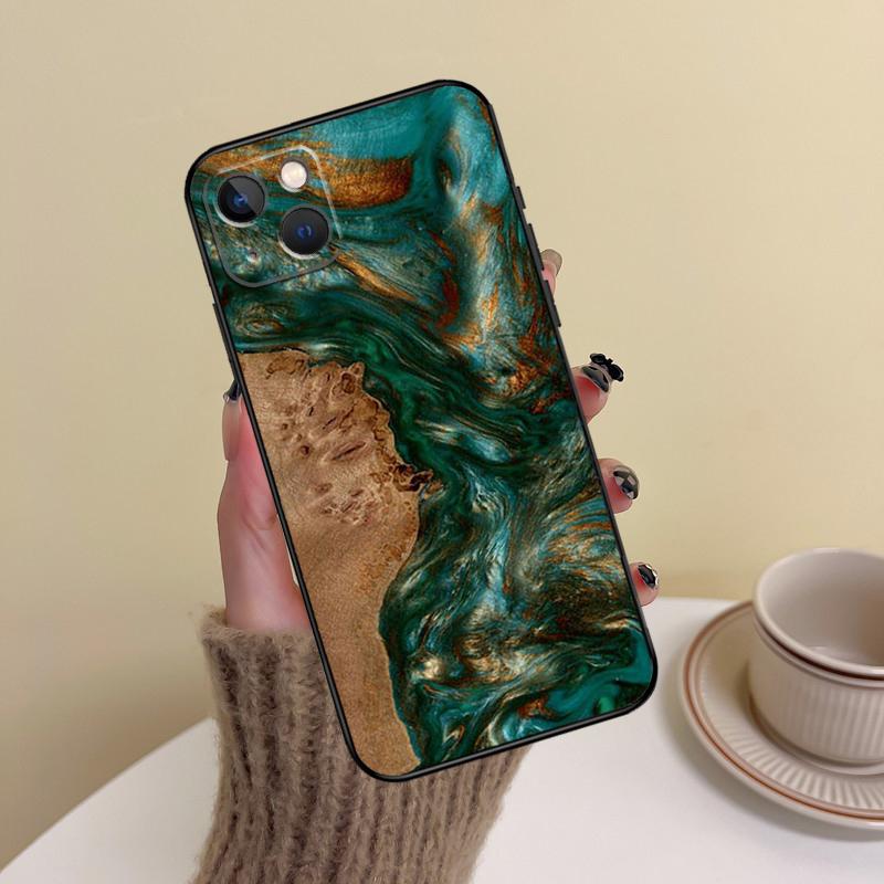 Wood Resin Pattern Phone Case For iPhone 15 Pro Max 11 12 13 14 16 17 Pro Max Mini Plus 16e 17 Air Cover Funda