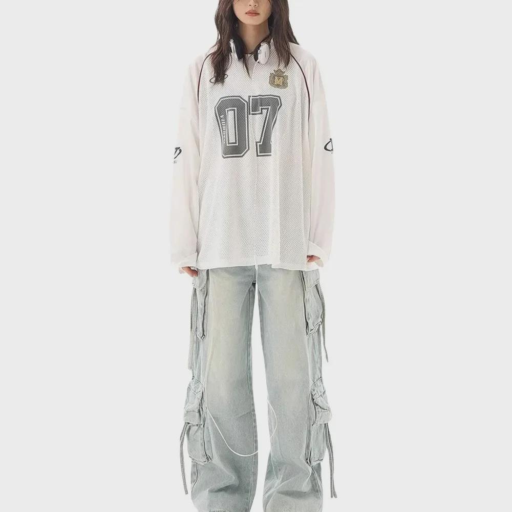 Unisex V-Neck Long-Sleeve Retro Jersey Top