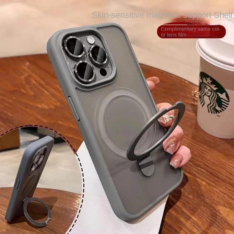 Matte Handyhülle mit Ringhalter und Glaslinsenschutz für iPhone 17 16 15 14 13 12 11 Pro Max Für Magsafe Kabelloses Magnetisches Hartes Bumper Cover