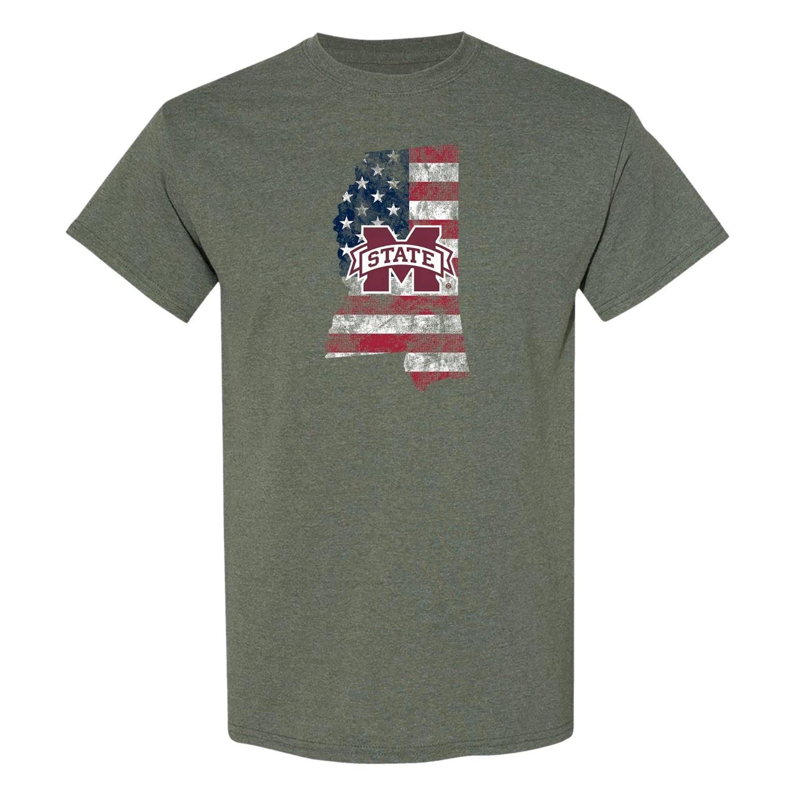Mississippi State Patriotic State Silhouette T-Shirt - Heather Military 4XL