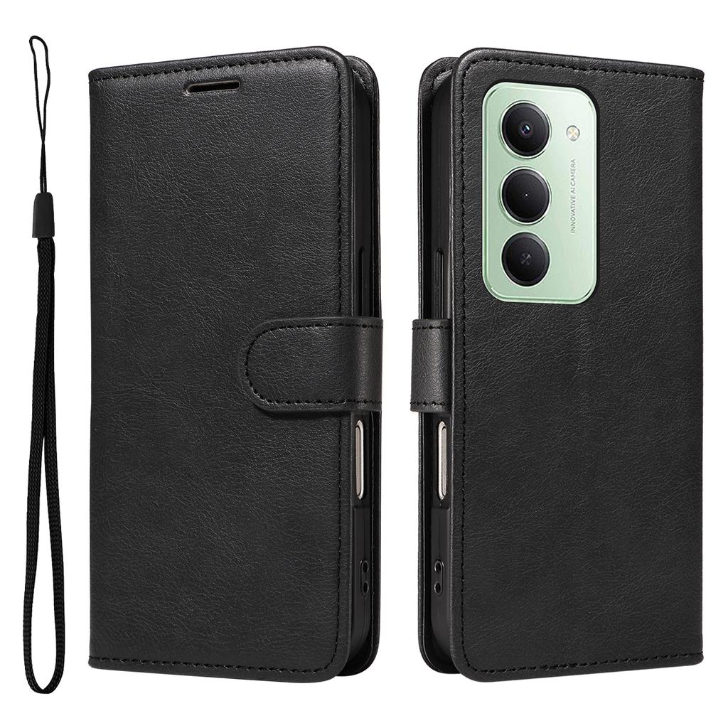 For Xiaomi Redmi 15 4G (EU) (171mm) Leather Wallet Case with Strap Solid Color Phone Stand Cover