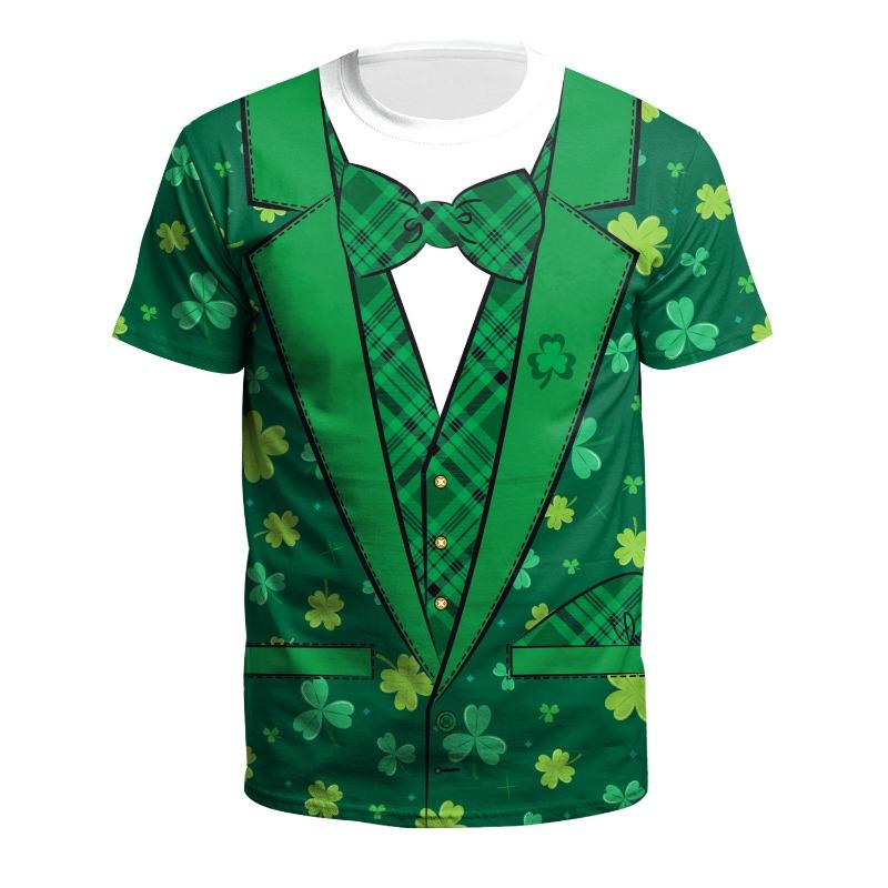 2025 New Spring Foreign Trade St. Patrick's Day 3D Digital Printed Round Neck Short Sleeved Men's T-shirt