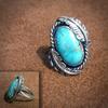 Vintage Bohemian Blue Plaid Turquoise Ring For Women Unique Fashion Statement Jewelry Band