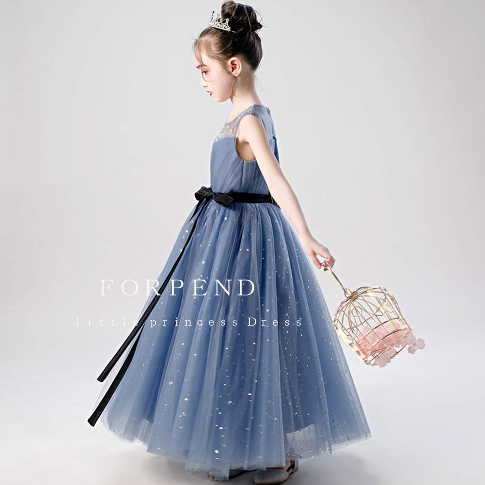 FORPEND DR72 Formal Dress for Recitals and Sizes and Organza Long Gray Children's Dress, Girls' Weddings, 120, 130, 140, 150, 160cm, Dress,