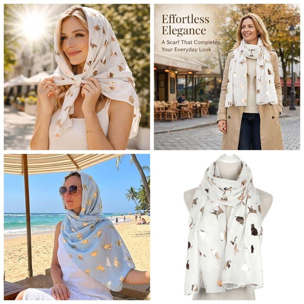 Polyester Cat Print Scarf Soft Shawl Wrap Creative Gift Animal Scarf