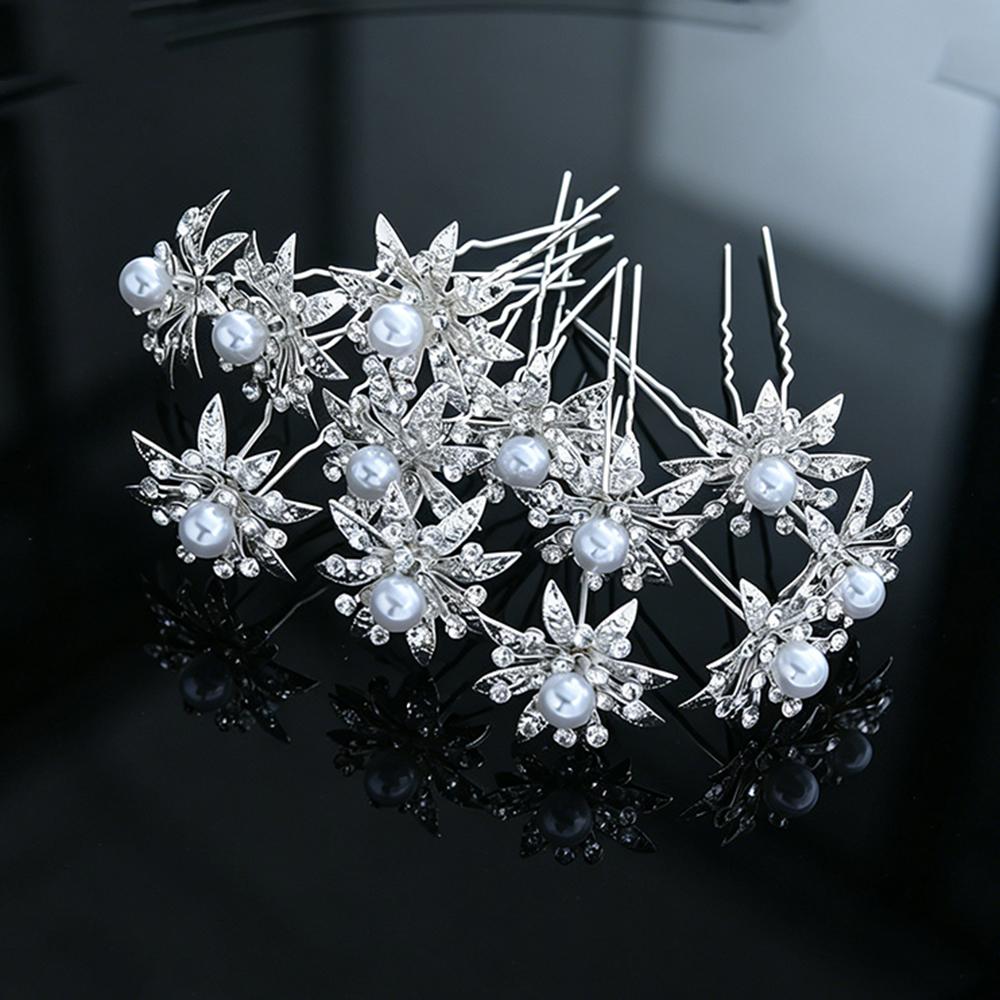 12pcs Fashion Baroque Bridal Headpiece U-Shaped Pin Pearl Flower Hairpin Women Hair Fork Coiled Hair Accessory Braided