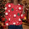 Women's Christmas Print Neck Long Sleeve Pullover Top for Holiday