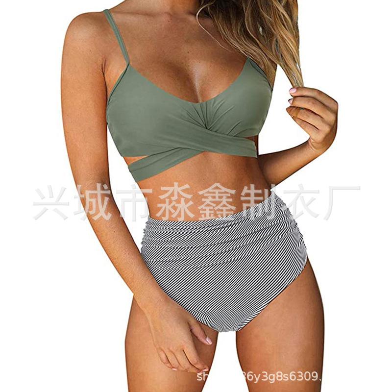 Explosive Leopard Print Cross High Waist Split Bikini, Sexy BIKINI Swimsuit for Women, Direct Supply