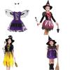 Adorable Children Halloween Witch Costume Gown For Girls With Stylish Bow Design