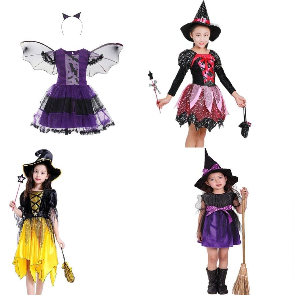 Adorable Children Halloween Witch Costume Gown For Girls With Stylish Bow Design