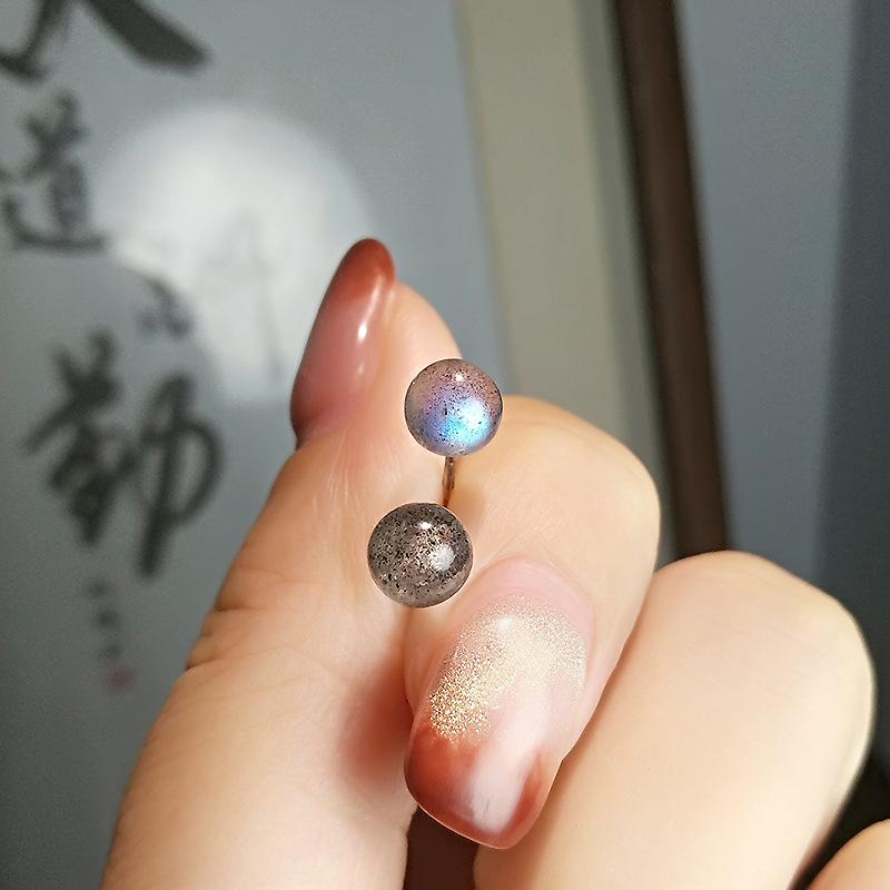 Pure Moonstone Stud Earrings Labradorite Natural Elongated Stone, No Allergies To Ear Holes