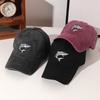 Solid-color Embroidered Shark Baseball Cap, Washable and Aged Adjustable Baseball Cap, Sun Hat for Going Out and Playing