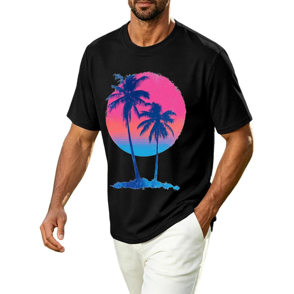 Herren Hawaii-Print Lässiges Rundhals-T-Shirt Atmungsaktiv Schnelltrocknend Kurzarm Sport-T-Shirt Leicht Bequeme Passform