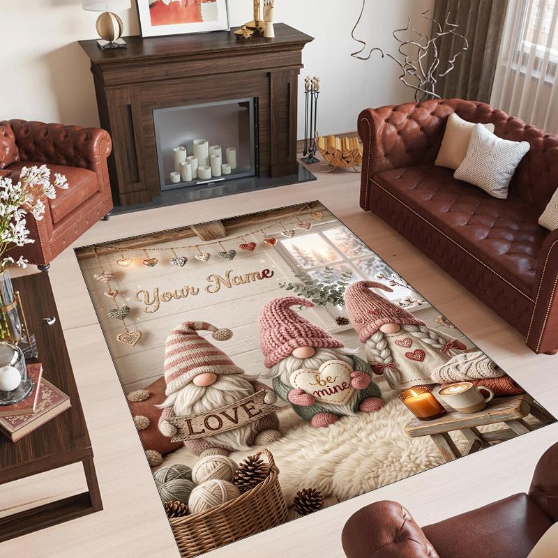 Gnome Theme Crystal Velvet Rug Personalized Custom Name Text Soft Floor Mat Home Decor