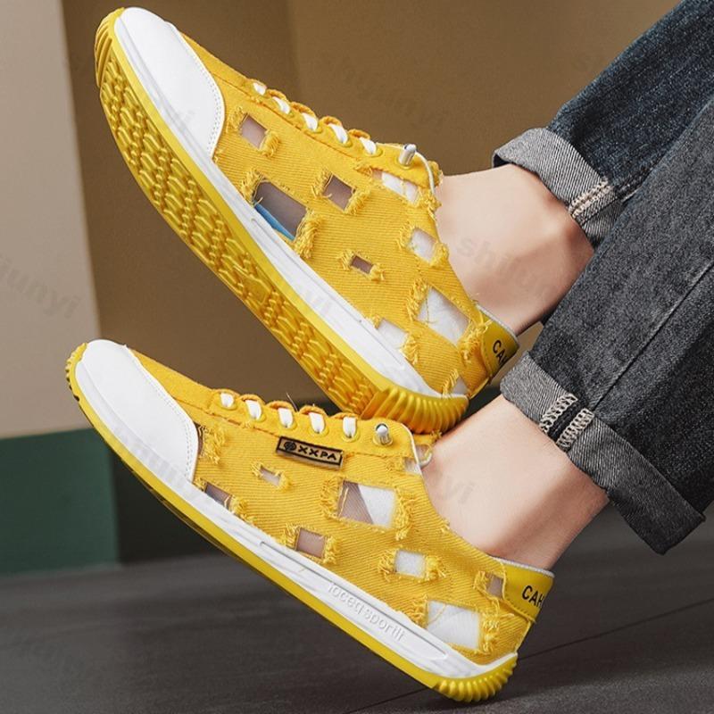 Fashion 2025 Summer New Hollow Mesh Breathable Comfortable Denim Casual Shoes for Men's Fashion Trend Versatile Low Top Chunky sneakers