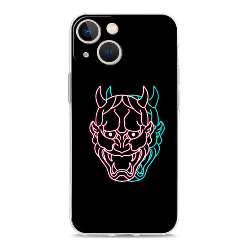 Luksusowe przezroczyste etui na telefon iPhone 15 14 13 12 11 Pro Max XS X XR 7 8 Plus Przezroczysta, odporna na wstrząsy obudowa Samurai Oni Mask neon
