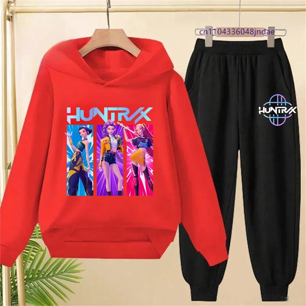 

K-pop Толстовка с принтом охотников на демонов Детская мультяшная одежда Толстовки с капюшоном для девочек Штаны Набор из 2 предметов Наряды для малышей 160