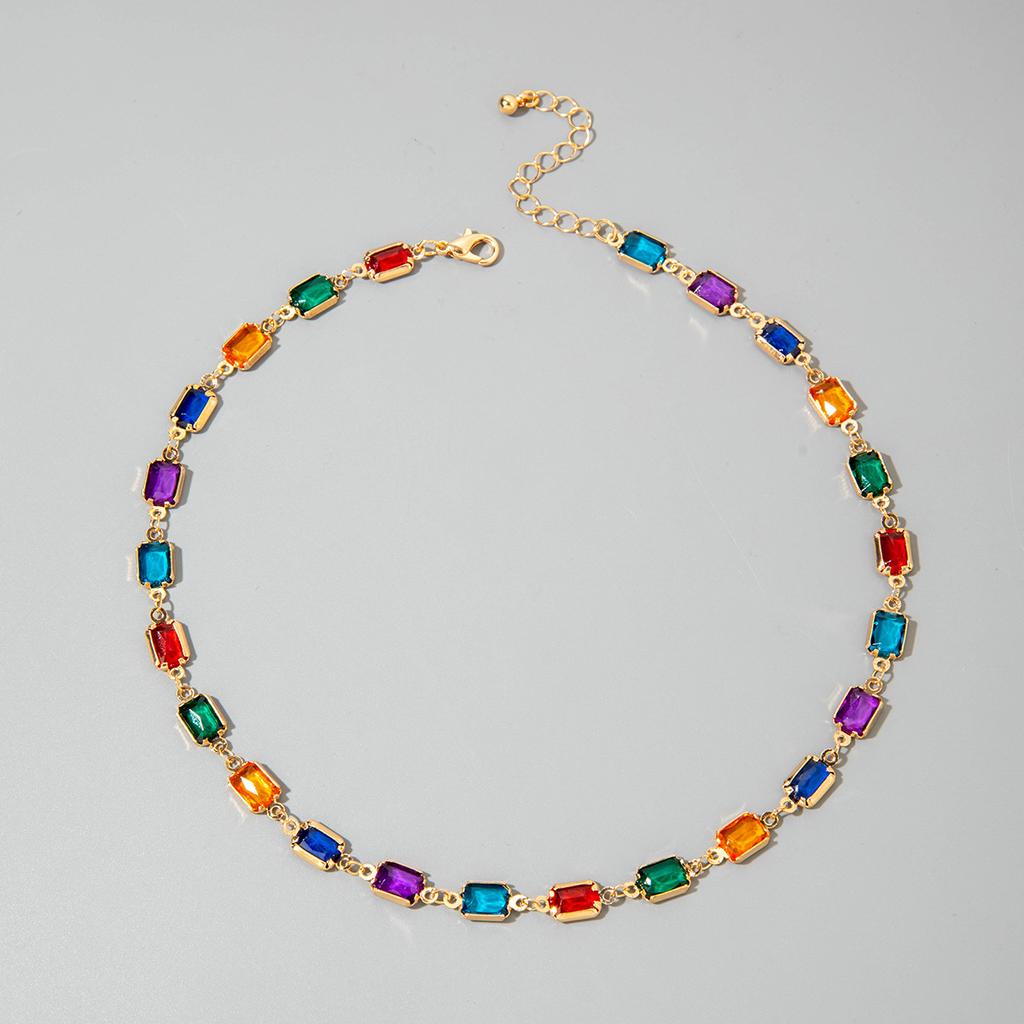 Accessories Colored Crystal Metal Collarbone Necklace, Long Imitation Pearls Stacked On Top of Each Other, Wearing Y-shaped Necklace Women