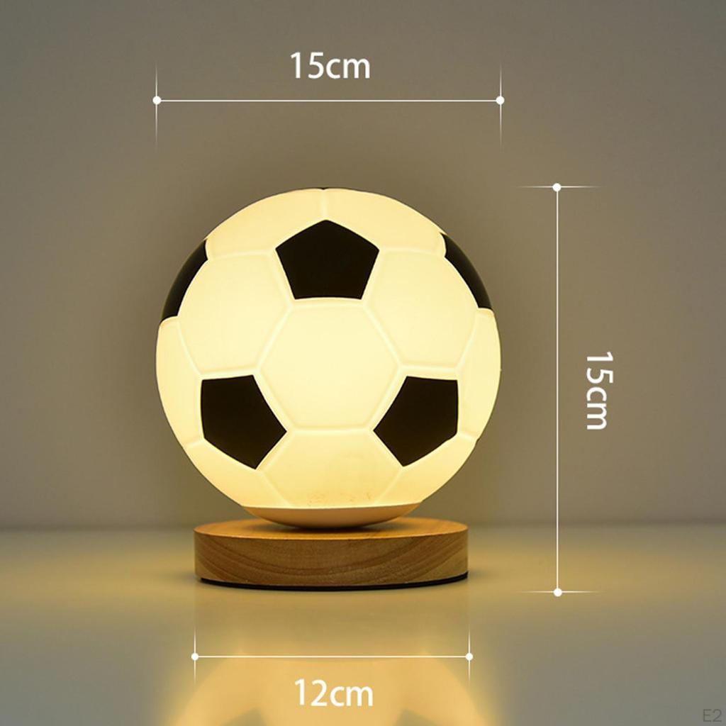 3D Soccer Lamp Dimming Table USB Powered Warm White LED Night Wood Base for Bedroom Study Home