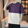 Summer Color Blocking Splicing Design Men's T-shirt Loose Shoulder Short Sleeved T-shirt