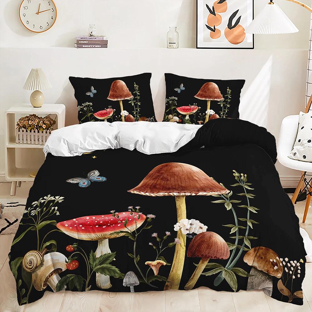 

Mystic Mushroom & Butterfly Bedding Set, Soft Duvet Cover, Whimsical Bed Cover & Home Decor, Charming Gift for Single/Double/Queen/King Size Beds Baby 100x135cm