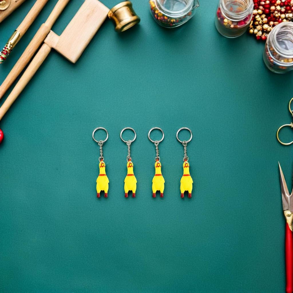 Set of 4 Screaming Surprise Chicken Keychains Miniature Stress Reliever Keyrings Perfect for Cell Phones and Bags - -