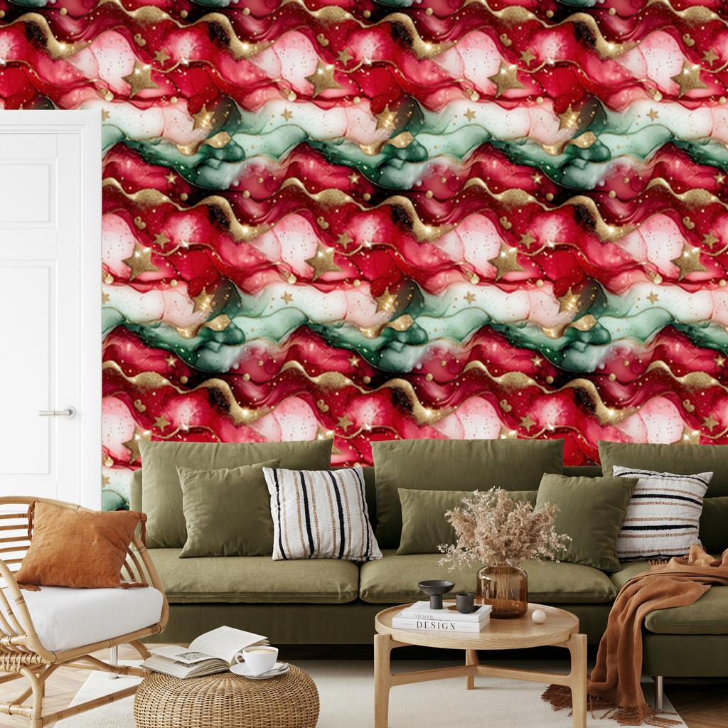 Ink Red, Coral and Green Wallpaper for Living Room and Bedroom 50x1000