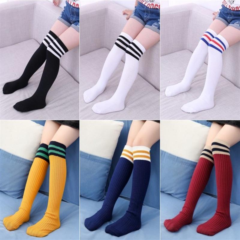 Children's Mid-Calf Socks: Cotton Striped for Girls, Boys' Sports Style, Thick for Autumn/Winter