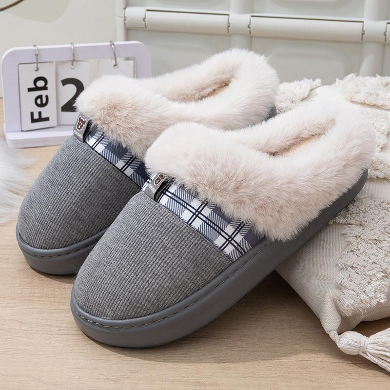 Cotton slippers women's autumn and winter warm indoor home thick bottom non-slip velvet warm feet odorless men's slippers