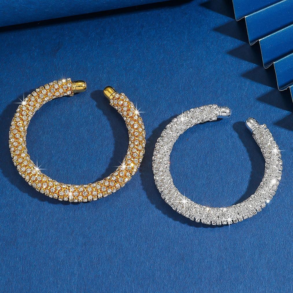 Bridal three-piece set, earrings, collar, open bracelet set, live broadcast full of diamond claw chains, jewelry necklaces, women