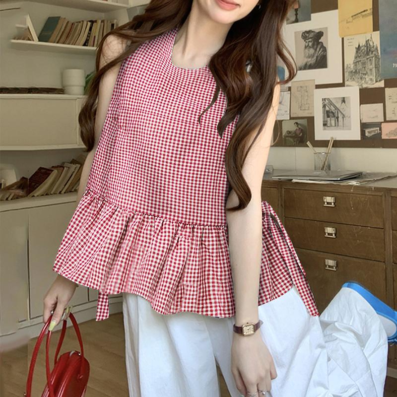 ZANZEA Women Casual Round Neck Summer Sleeveless Grid Print Tank Tops