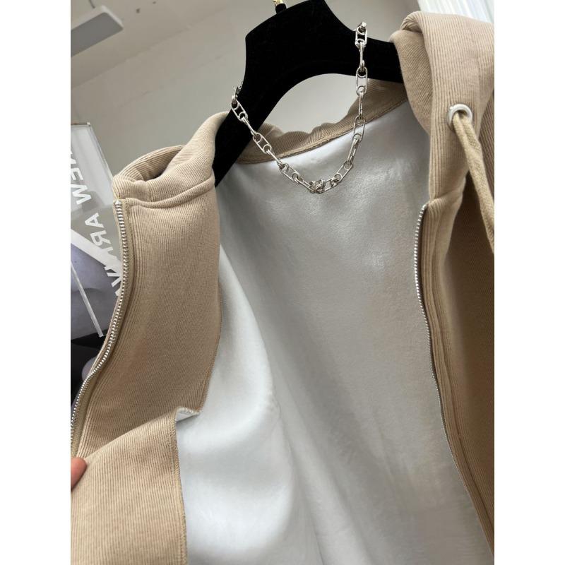 Fashion Solid Color Velvet Thickened Hooded Sweatshirt for Women Autumn and Winter Lazy Style Zipper Cardigan Versatile Jacket